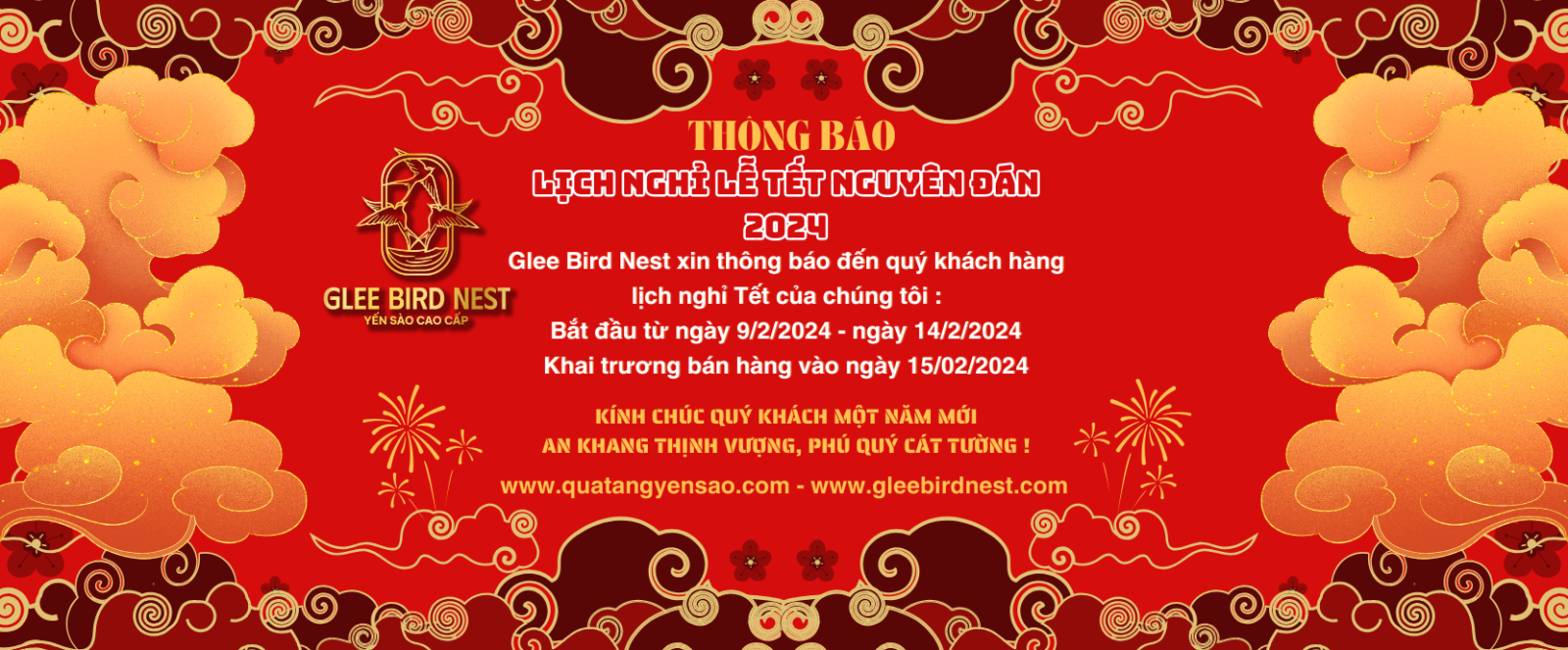 Ảnh : Lịch nghỉ Tết Nguyên Đán 2024 - Glee Bird Nest - Quà Tặng Yến Sào